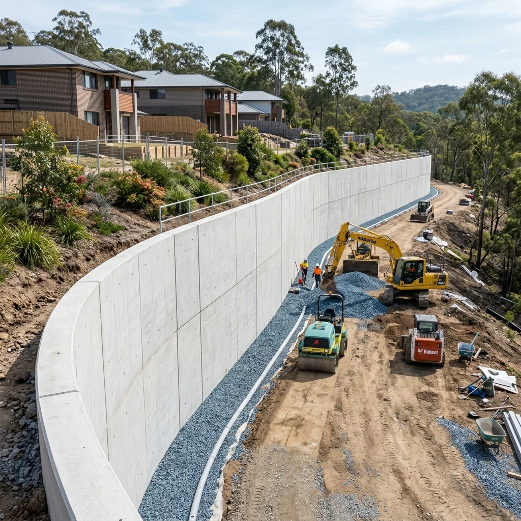 New concrete retaining wall on a residential and civil construction project